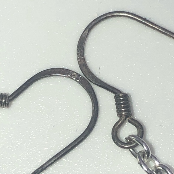 𝅺vtg Sterling Amethyst & Freshwater Pearl Chain Dangle Earrings 2” - Picture 4 of 5